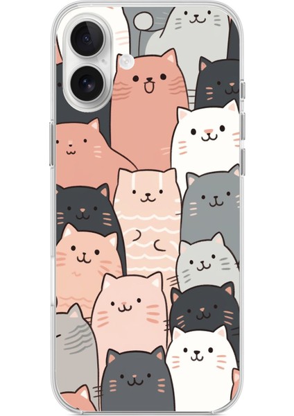 iPhone 16 Plus Uyumlu Pufi Kedicikler Tasarımlı Baskılı Silikon Kılıf