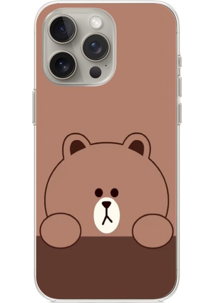 iPhone 15 Pro Max Uyumlu Kahverengi Ayı Tasarımlı Baskılı Silikon Kılıf