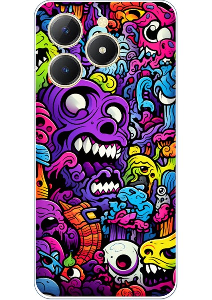 Realme C61 Uyumlu Psikodeli Renkli Canavarlar Baskılı Silikon Kılıf
