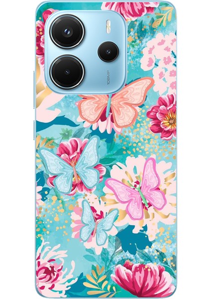 Redmi Note 14 4g Uyumlu Kelebekler ve Çiçekler Baskılı Silikon Kılıf