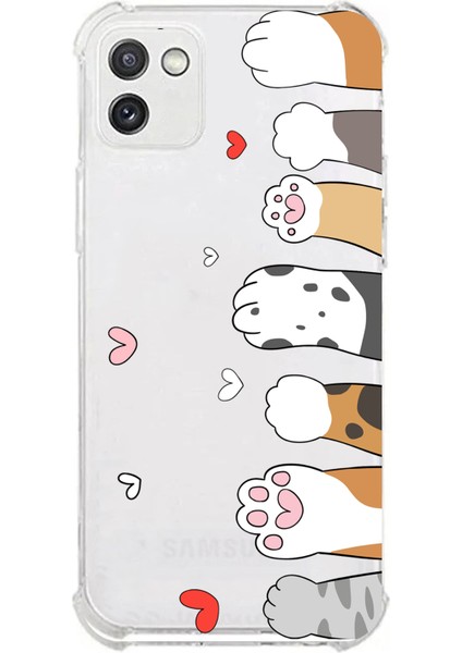 Samsung Galaxy A03 Uyumlu Sevimli Kedi Patiler Tasarımlı Baskılı Silikon Kılıf