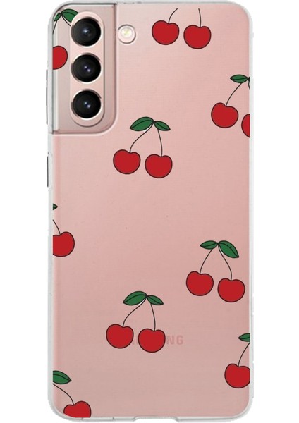 Samsung Galaxy S21 Uyumlu Kirazlar Tasarımlı Baskılı Silikon Kılıf
