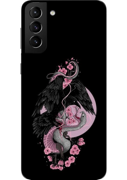 Samsung Galaxy S21 Plus Uyumlu Pembe Siyah Yılan Baskılı Silikon Kılıf