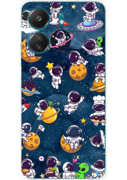 Redmi 13C - Poco C65 Uyumlu Minik Astronotlar Uzayda Baskılı Silikon Kılıf