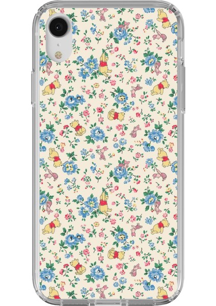 iPhone Xr Uyumlu Ayı Winnie Pooh ve Çiçekler Baskılı Silikon Kılıf
