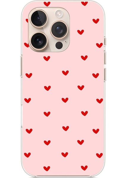 iPhone 16 Pro Max Uyumlu Kırmızı Minik Kalpler Baskılı Silikon Kılıf
