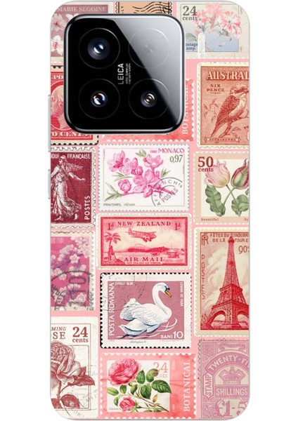 Xiaomi Mi 15 Pro Uyumlu Pembe Posta Pulları Baskılı Silikon Kılıf