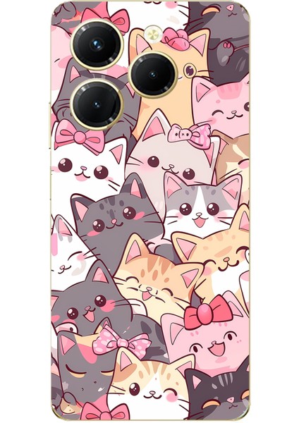 Tecno Spark 20 Pro Uyumlu Sevimli Kediler Baskılı Silikon Kılıf