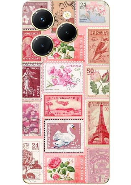 Tecno Spark 20 Pro Uyumlu Pembe Posta Pulları Baskılı Silikon Kılıf