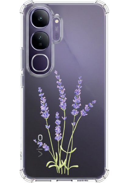 Vivo V40 Lite Uyumlu Lavanta Çiçek Tasarımlı Baskılı Silikon Kılıf