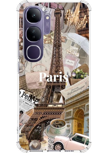 Vivo V40 Lite Uyumlu Paris Kolaj Baskılı Silikon Kılıf