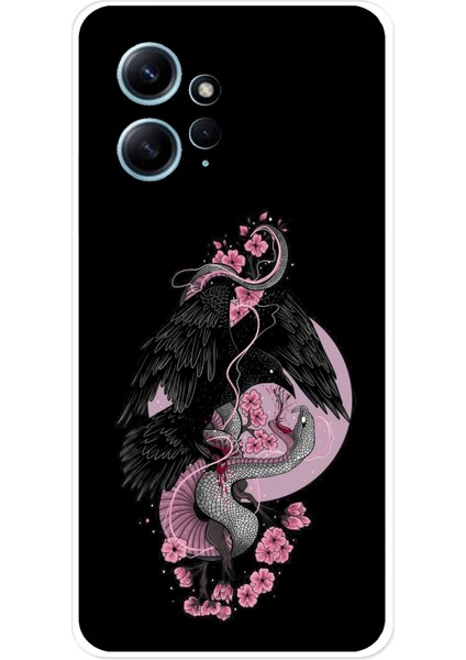 Redmi Note 12 4g Uyumlu Pembe Siyah Yılan Baskılı Silikon Kılıf