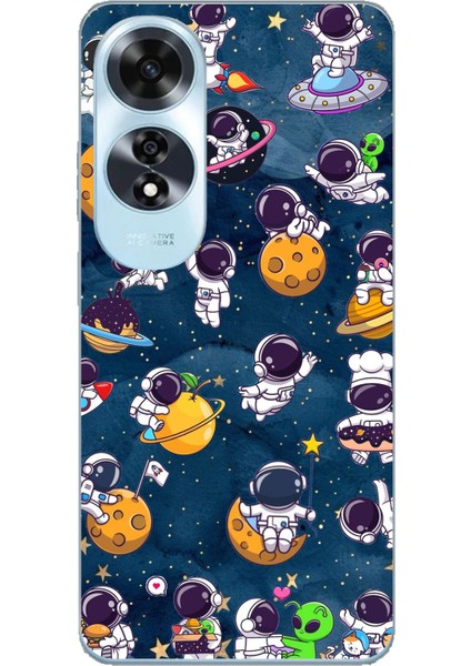 Oppo A60 Uyumlu Minik Astronotlar Uzayda Baskılı Silikon Kılıf