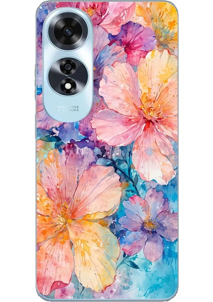 Oppo A60 Uyumlu Renkli Çiçekler Sulu Boya Baskılı Silikon Kılıf