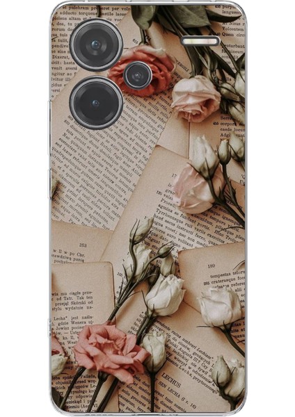 Redmi Note 13 Pro Plus 5g Uyumlu Retro Gazete Güller Tasarımlı Baskılı Silikon Kılıf
