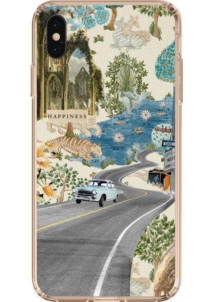 iPhone Xs Max Uyumlu Yeşil Sanatsal Yol Çiçekler Baskılı Silikon Kılıf