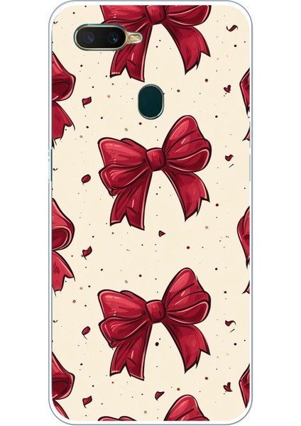 Oppo A5S-AX7-A12 Uyumlu Büyük Kırmızı Fiyonklar Baskılı Silikon Kılıf