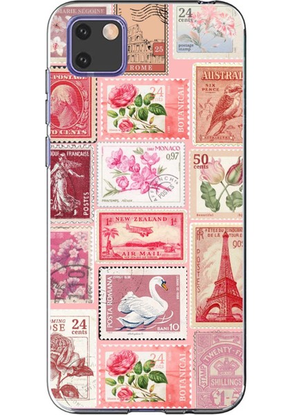 Huawei Y5P Uyumlu Pembe Posta Pulları Baskılı Silikon Kılıf