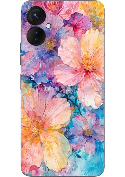 Tecno Spark 9 Pro Uyumlu Renkli Çiçekler Sulu Boya Baskılı Silikon Kılıf