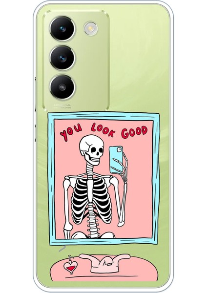 Vivo V30 Lite Uyumlu You Look Good Iskelet Tasarımlı Baskılı Silikon Kılıf