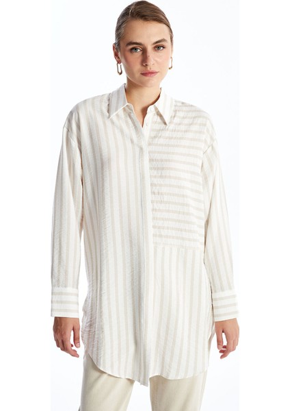 Yeni Sezon Çizgili Oversize Kadın Gömlek Tunik