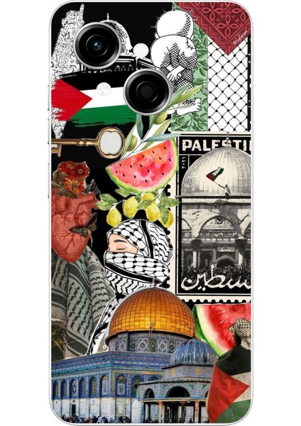 Tecno Spark Go 1 Uyumlu Filistin Özgürlük Kolajı Baskılı Silikon Kılıf