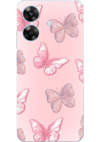 Realme Note 60 Uyumlu Pembe Kelebekler Baskılı Silikon Kılıf