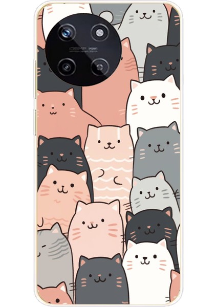 Realme 11 4g Uyumlu Pufi Kedicikler Tasarımlı Baskılı Silikon Kılıf