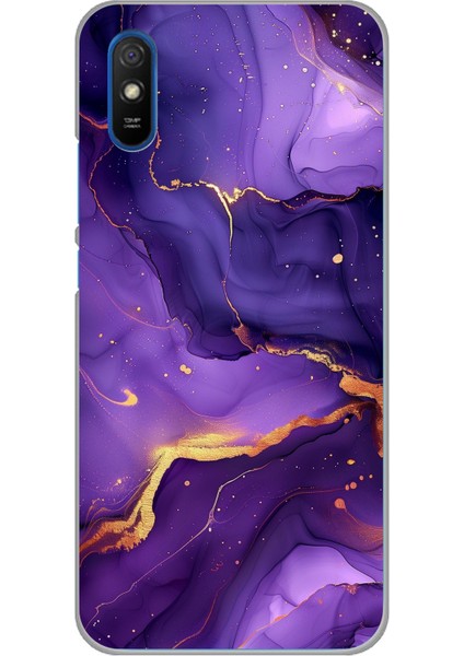 Redmi 9A Uyumlu Ametist Taşı Mor Mermer Baskılı Silikon Kılıf