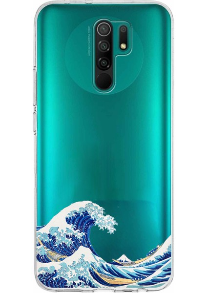 Redmi 9 Uyumlu Kanagawa Oki Nami Ura Dalgası Tasarımlı Baskılı Silikon Kılıf