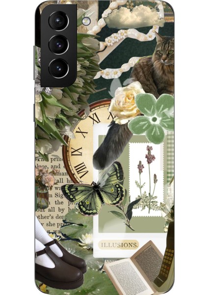 Samsung Galaxy S21 Plus Uyumlu Yeşil Estetik Pano Kolaj Baskılı Silikon Kılıf