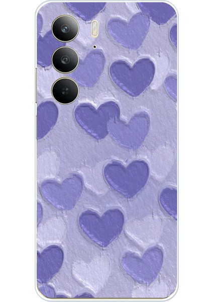 Realme C75 Uyumlu Mor Kalpler Tasarımlı Baskılı Silikon Kılıf