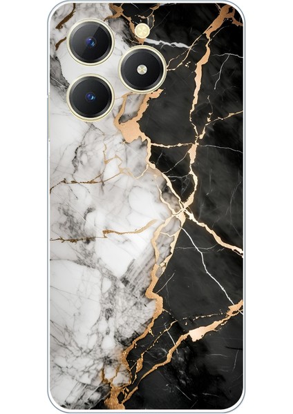 Realme C61 Uyumlu Siyah Beyaz Mermer Baskılı Silikon Kılıf