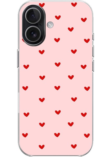 iPhone 17 Uyumlu Kırmızı Minik Kalpler Baskılı Silikon Kılıf