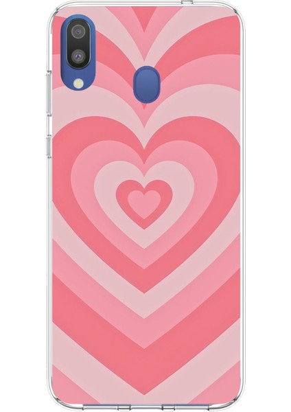 Samsung Galaxy M20 Uyumlu Pembe Kalpler Baskılı Silikon Kılıf