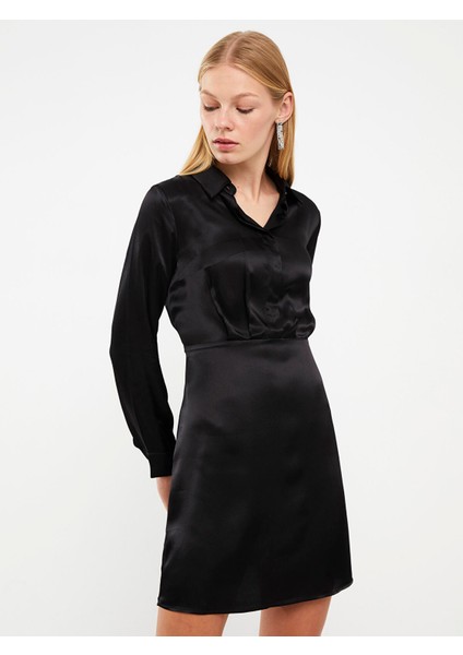 Yeni Sezon Düz Uzun Kollu Saten Kadın Abiye Elbise