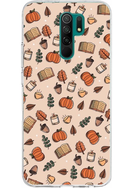 Redmi 9 Uyumlu Sonbahar Balkabağı Baskılı Silikon Kılıf
