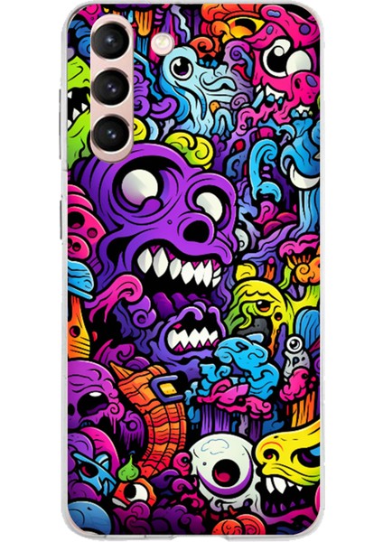 Samsung Galaxy S21 Uyumlu Psikodeli Renkli Canavarlar Baskılı Silikon Kılıf