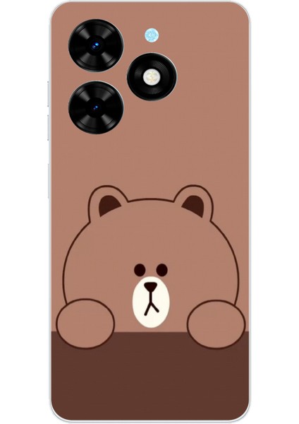 Tecno Spark Go 2024 Uyumlu Kahverengi Ayı Tasarımlı Baskılı Silikon Kılıf