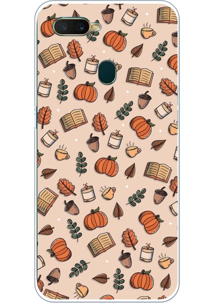 Oppo A5S-AX7-A12 Uyumlu Sonbahar Balkabağı Baskılı Silikon Kılıf
