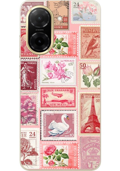 Redmi A5 Uyumlu Pembe Posta Pulları Baskılı Silikon Kılıf