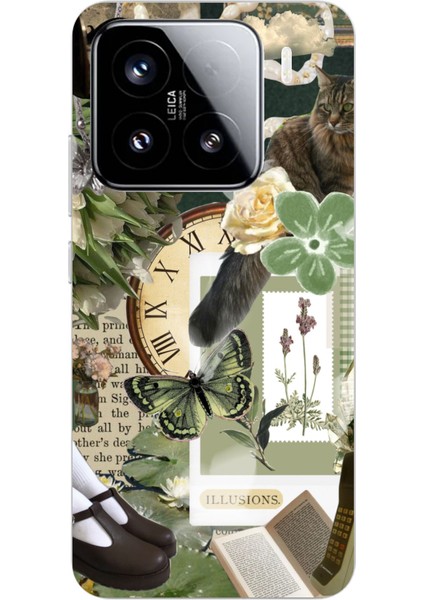 Xiaomi Mi 15 Pro Uyumlu Yeşil Estetik Pano Kolaj Baskılı Silikon Kılıf