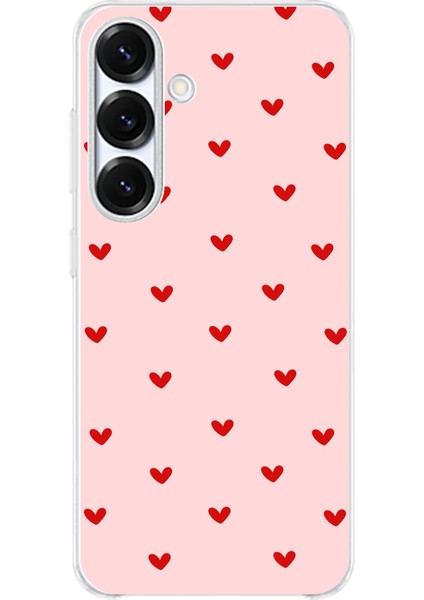 Samsung Galaxy S25 Plus Uyumlu Kırmızı Minik Kalpler Baskılı Silikon Kılıf