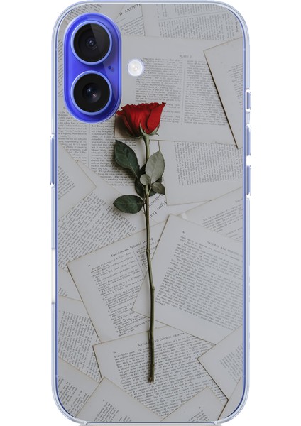 iPhone 16 Uyumlu Kırmızı Gül Baskılı Silikon Kılıf