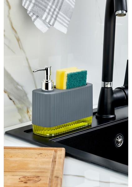 Gözde - Modern Sıvı Sabunluk Şeffaf Renkli Tabanlı ve Sünger Bölmeli Pratik Tasarım (550 Ml)