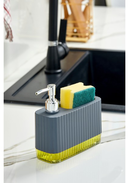 Gözde - Modern Sıvı Sabunluk Şeffaf Renkli Tabanlı ve Sünger Bölmeli Pratik Tasarım (550 Ml)