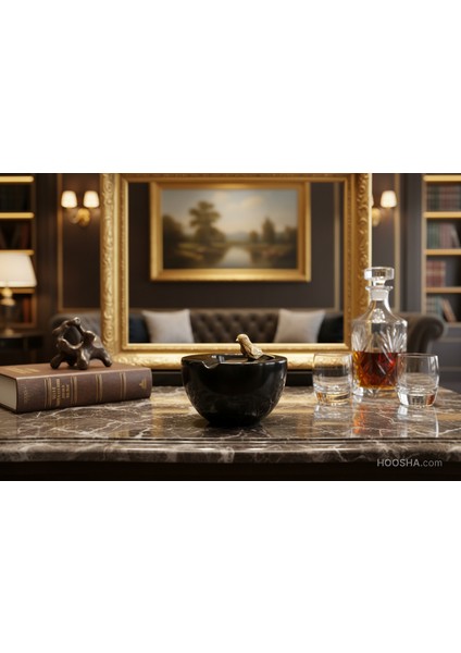 Dekoratif Mermer Taşlı Bronz Desenli Küllük