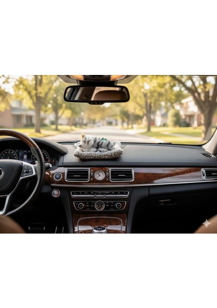 Gri Tekir Desenli Peluş Sesli Uyuyan Kedi Figürü - Oto Dekor Hediyelik Biblo