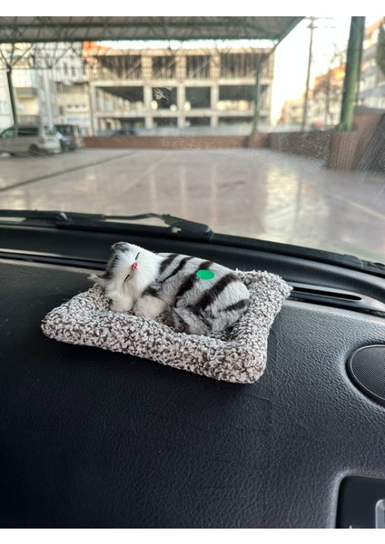 Gri Tekir Desenli Peluş Sesli Uyuyan Kedi Figürü - Oto Dekor Hediyelik Biblo fırsatları