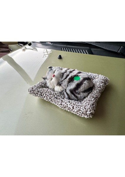 Gri Tekir Desenli Peluş Sesli Uyuyan Kedi Figürü - Oto Dekor Hediyelik Biblo indirimleri